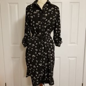 Simons Black and White Fan Pattern Shirt Dress